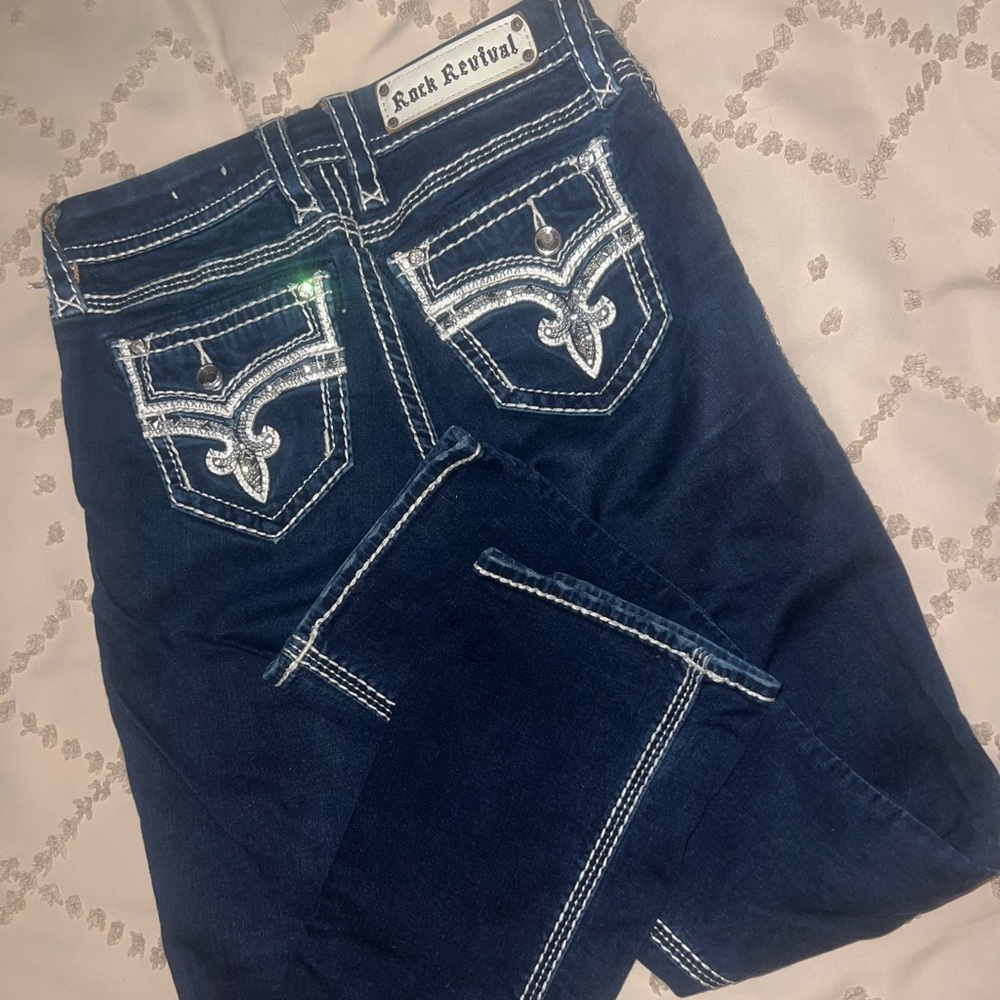 Rock Revival Blue and White Boot Cut Jeans